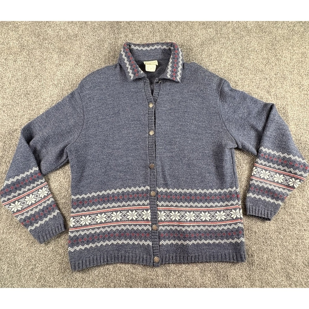 Vintage Company Collection Cardigan Women XL‎ Blue Nordic Ski Cottage Preppy 90s